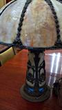 HUGE Bradley & Hubbard, Art Nouveau, Tiffany, Handel style paneled slag glass lamp.