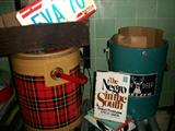 Vintage books, magazines, thermal cooler, license plates