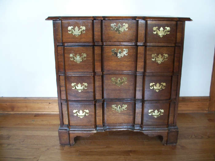 Century "Chippendale" style chest. 4 drawer w/brass eschuteons.