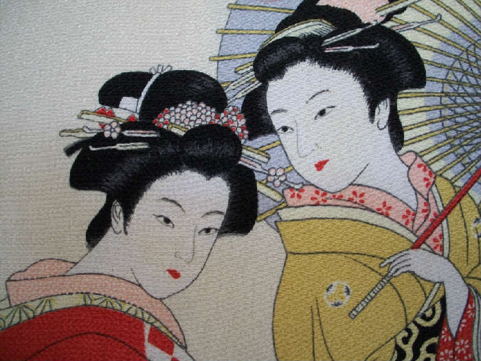 Vintage 40's Asian ladies square crepe scarf.