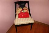 Pair of Hollywood GLAM ladies dressing chairs. Vintage purses/handbags.