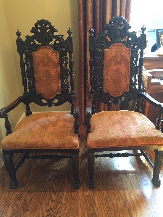 two Gothic Revival  throne chairs