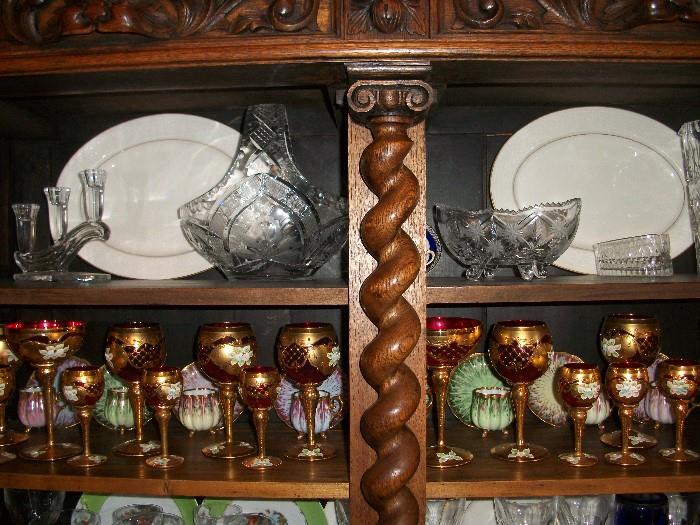 notice red  Venetian  stemware--There is another cabinet filled with this stemware