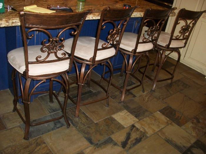 four decorator wrought iron bar stools