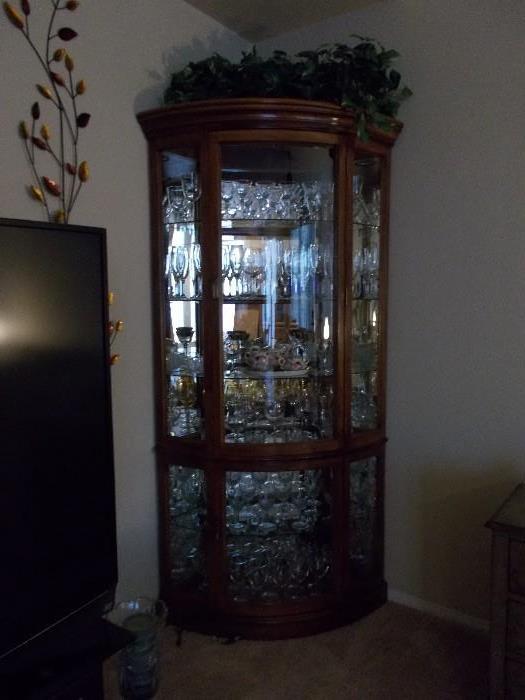 Curio Cabinet with beautiful glassware.