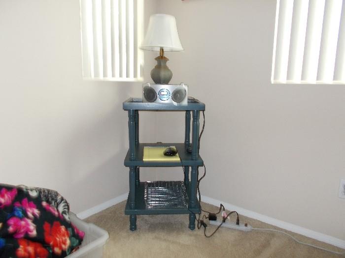 stand and lamp and cd player