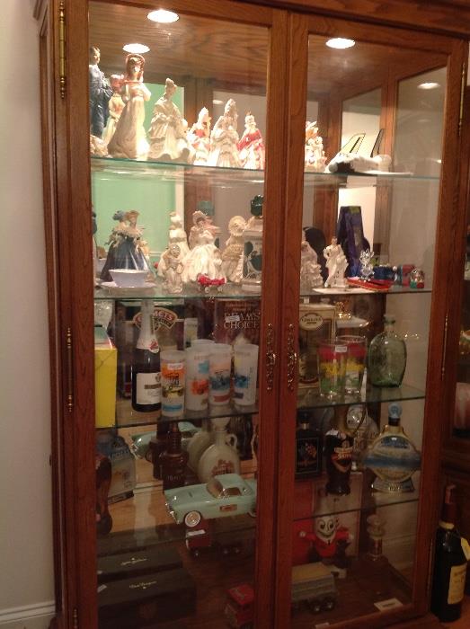Another beautiful curio cabinet & all the items inside that include unopened liquor decanters!!