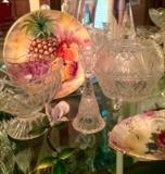 German & Bavaria Hand Painted Dishes, Crystal & Cut Glass