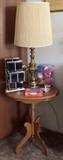 Occasional Table, Brass Lamp & More