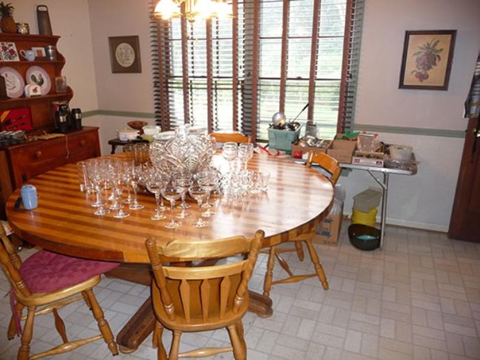 Large Round Maple Table and Chairs