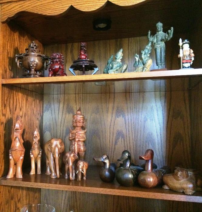 rosewood and carved wood figures