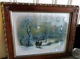 Framed Winter Print By Chandler, Frame Has Damage On Bottom Center, 25.25"W x 21"T
