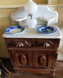 Eastlake Style Wash Stand With Marble Top And Backsplash 42.5"T X 29"W X 15.5"D