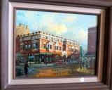 Framed Painting Of Corner Pharmacy In Leavenworth By Michael Young 2008 20"W X 17"T