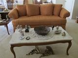 Sofa and French Provincial coffee table with marble top