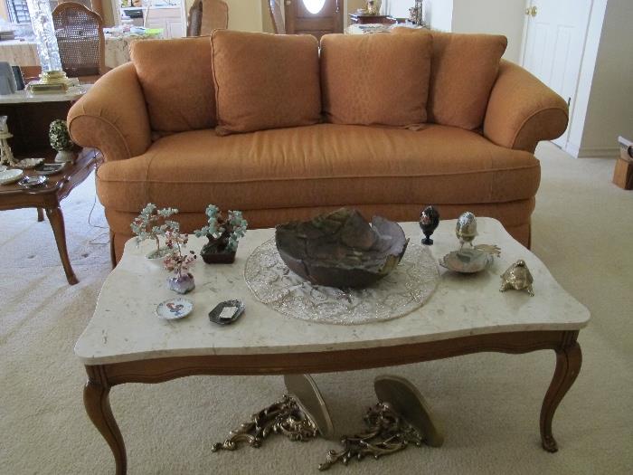 Sofa and French Provincial coffee table with marble top