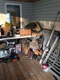 Hunting items!! Tree stands and ladders, deer decoy, clothes, boots.