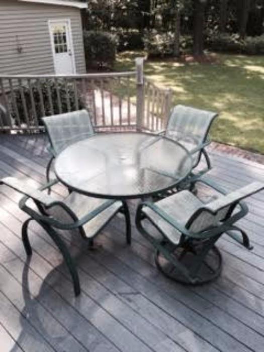 Patio table and four chairs - very comfortable and in good shape.