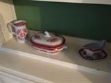 Serving pieces of Spode Fitzhugh porcelain.