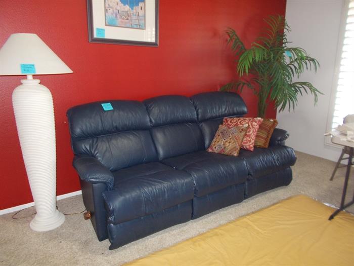La-Z-Boy leather dark blue sofa/recliners