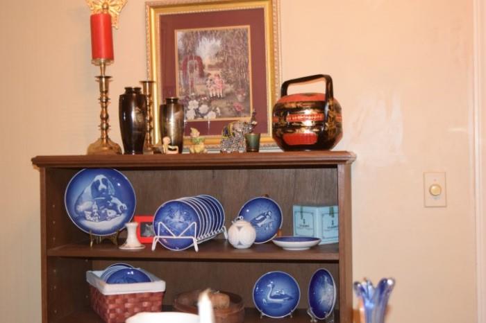 Copenhagen plates, Oriental Basket, Cannon ball, Vases, Brass candle holders, Lladro ornament