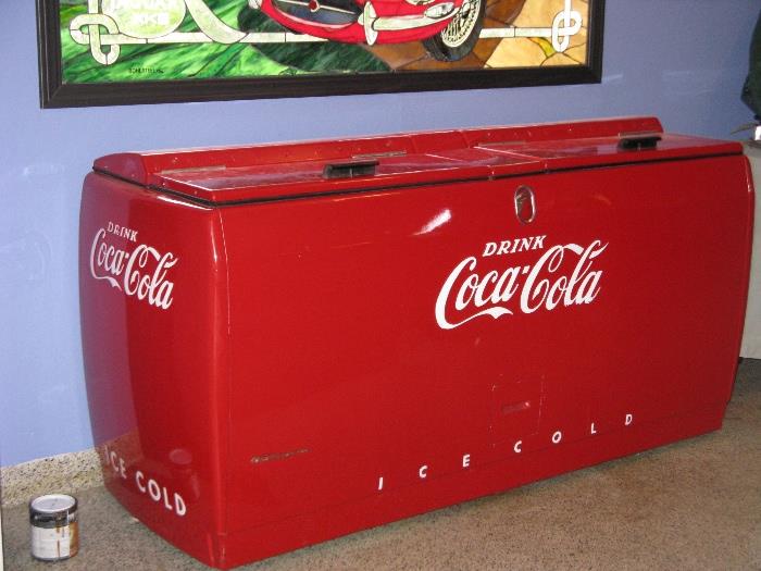 Vintage restored Coca Cola chest refrigerator.