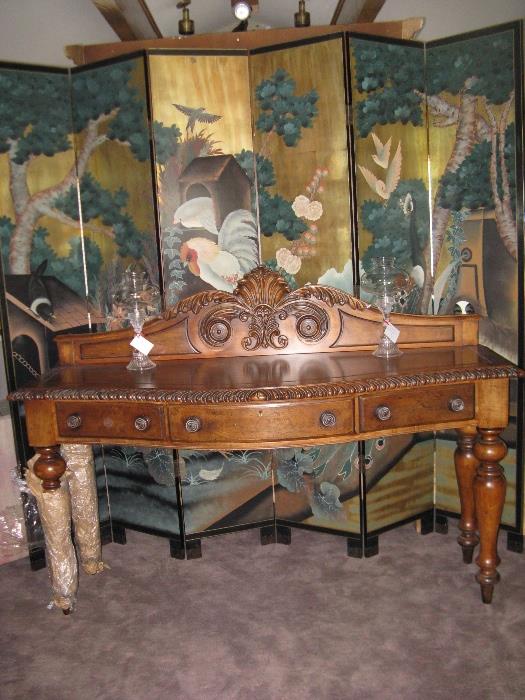 Beautiful 6-panel Coromandel Screen and large console table.  The screen is over 6' high and the table is approx. 6" long.