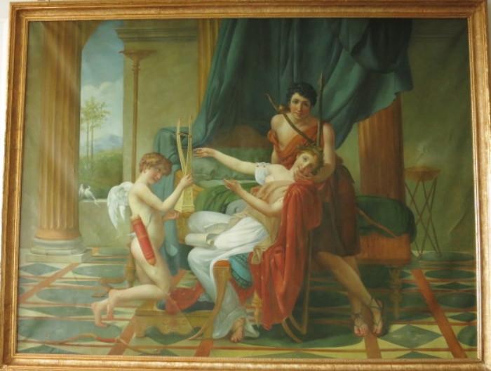 "Sappho & Phaon" Very Large 19th. C. Oil Painting after the Original by Jacques-Louis David