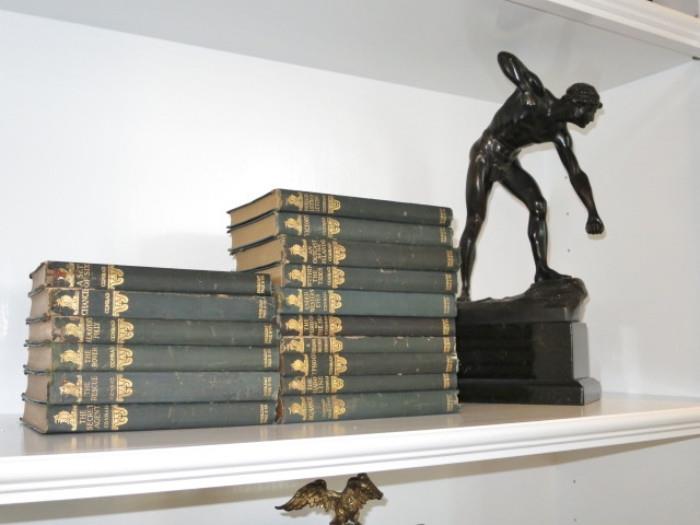 Antique Books with a Bronze of an Athlete