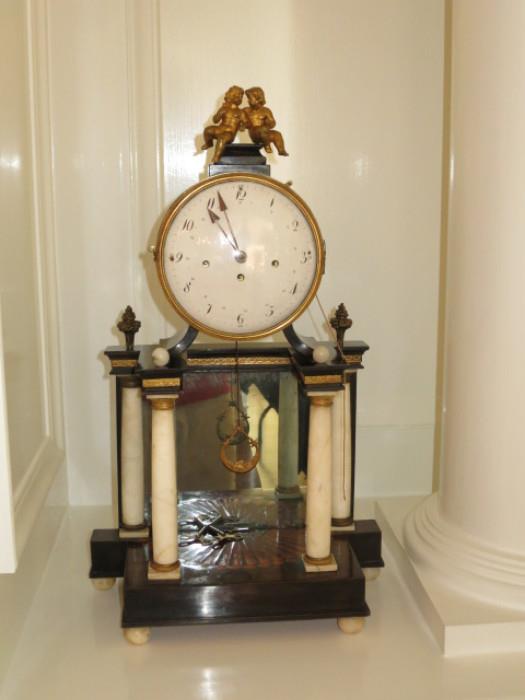 Antique French Marble Column Mantel Clock