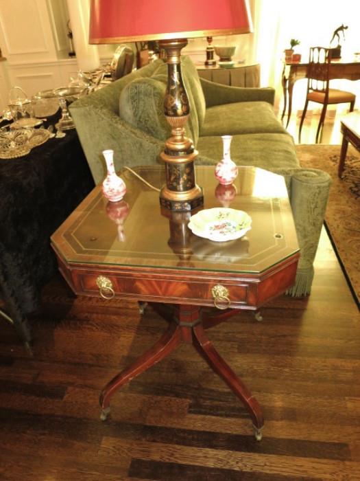 English Regency-Style Leather-Top Flame Mahogany Side Table
