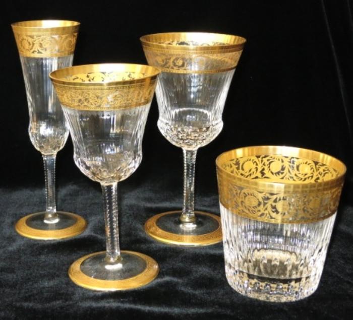 Very Fine Set of Gold-Decorated "Thistle" Crystal Stemware by St. Louis