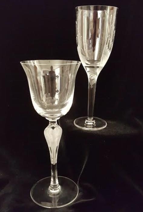 Lalique Crystal "Angel" Flutes (above) and "Pavlova"  Crystal Wine Glasses by Faberge.