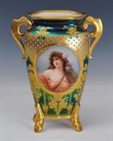 Lot#5: Royal Vienna Portrait Vase
 "Sommer" signed Wagner 8" high circa 1900
