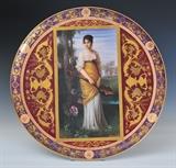 Lot# 6: Royal Vienna Porcelain Charger
 with hand painted panel of a maiden with lute 19 1/2" diameter signed P. Hoffmann circa 1900