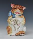 Lot #8: Majolica Cat Humidor
 holding two mice 7 3/4" high early 20th century