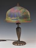 Lot#13: Pairpoint Reverse Painted Lamp
 12" diameter shade artist signed "GM" early 20th century