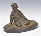 Lot#16: American School Bronze
 Figure of a Seated Girl 10" long based inscribed McDo??l?