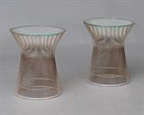 Lot#24: Pair of Warren Platner Wire Tables
 with glass tops attributed to Knoll 19" high, 15" diameter late 20th century