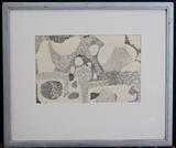 Lot#34: Leon Shulman Gaspard
 A Child's Garden of the Mind 11" x 17" pen and ink on paper signed "Shulman" lower left with original label verso