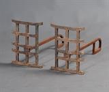 Lot#37: Pair of Moderne Bronze Andirons
 in the Japanese taste 15 1/4" high early 20th century