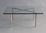 Lot #40: Modern Glass Top Coffee Table
 with chrome plated base 40" x 40", 17" high