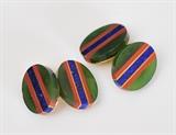 Lot #42: Tiffany & Co. 18k Gold Cuff Links
 set with lapis, carnelian and jade