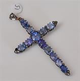 Lot#51: Antique Gold and Sapphire Crucifix
 with rose cut diamonds 20 dwt gross, 4" long 19th century