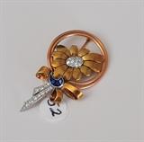 Lot#52: 14k Gold Sapphire and Diamond Flower Brooch
 7.5 dwt gross, 2" long