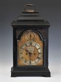 lot65: George III Ebonized Bracket Clock
 Richard Yates 17 1/2" high, excluding handle signed on face late 18th century