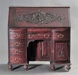 lot 72: R.J. Horner Mahogany Desk
 with carved lid and gadrooned edging circa 1900