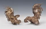 lot 91: Pair of Continental Rooster Table Ornaments
 .800 Silver 31. 5 troy ounces each 7 1/4" high