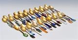 lot 94: Danish Enameled Sterling Silver Collector's Spoons, 36 spoons, 1 fork includes Michelsen 55 troy ounces dating as early as 1928