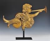 lot 101: Gabriel Gilt Zinc Weather Vane
 26 1/2" long, 27" high with iron stand late 19th century